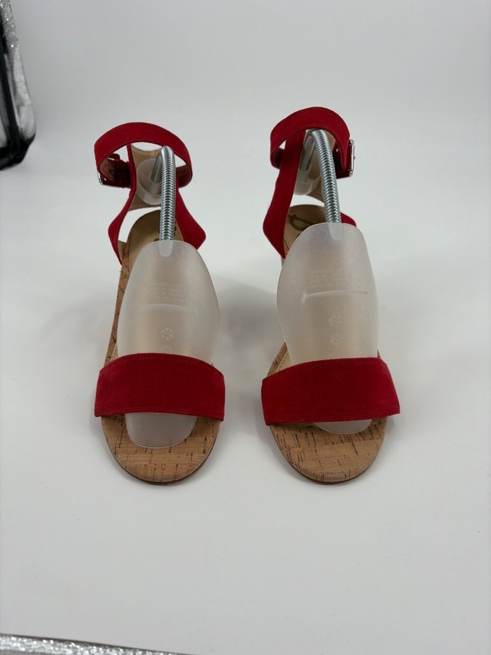 Sam Edelman Willow Womens 9.5M Red Suede Cork Wedge Sandals Ankle Strap Coastal - Picture 7 of 9